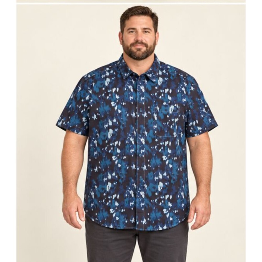 The North Face XXL Cotton Abstract Print Shirt Short Sleeve Button Up Blue Mens